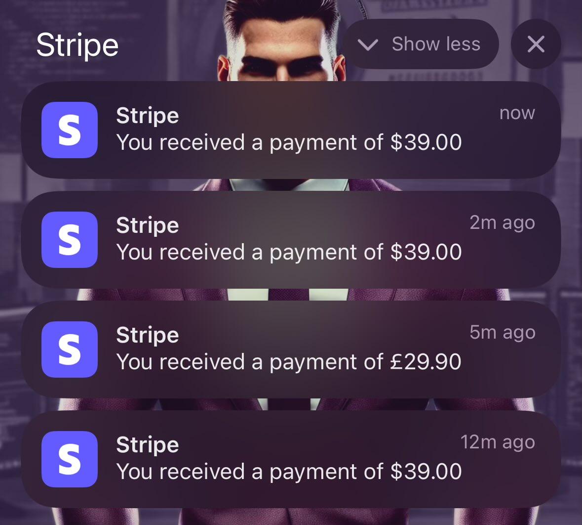 Screenshot of Stripe sales